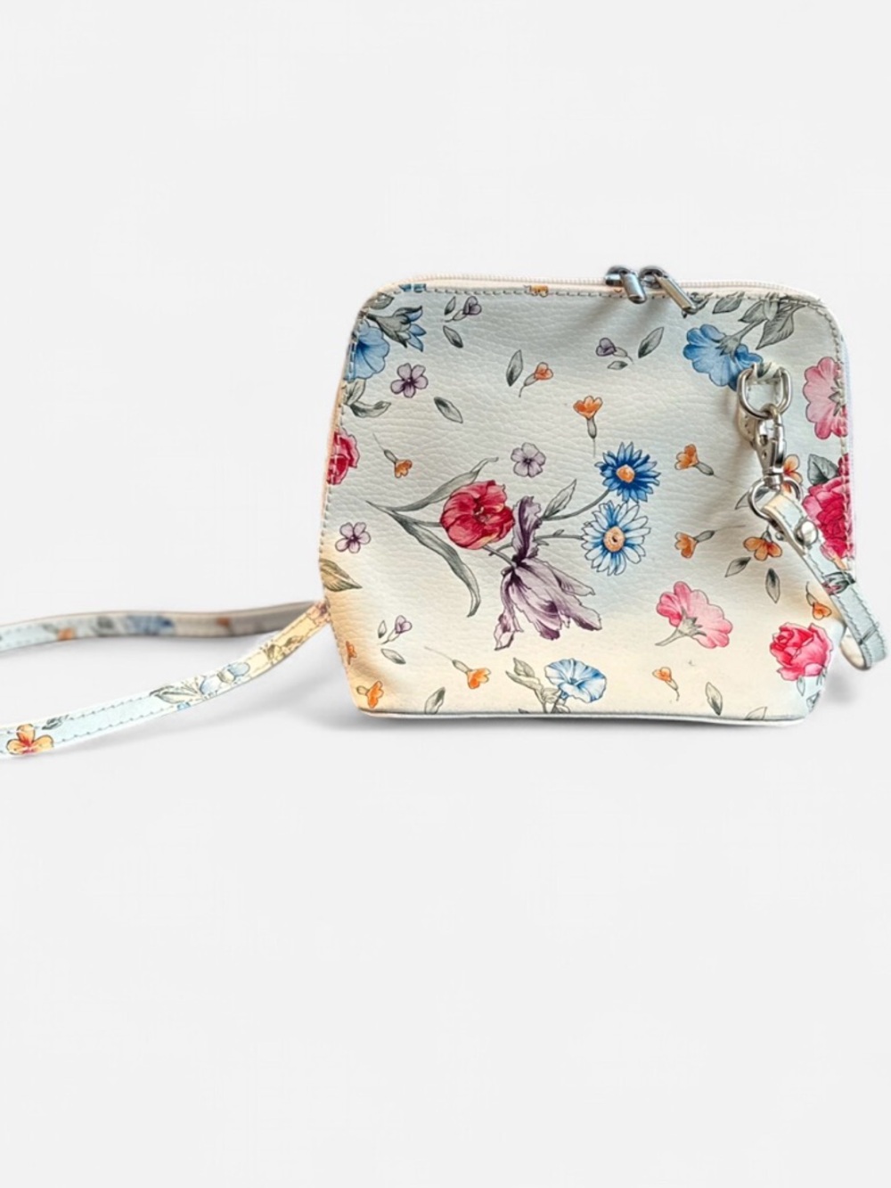 Made in Italy Vera Pelle White Floral Leather Crossbody Mini